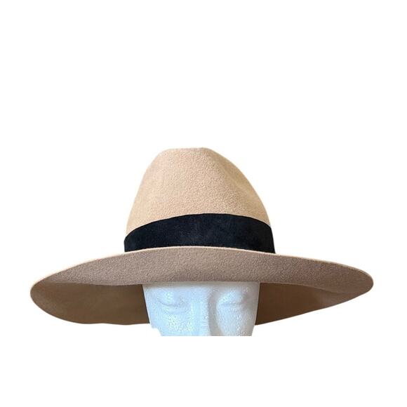Eugenia Kim Farrah Classic Rabbit Hair Wide Brim Fedora Hat Camel Sz Medium New